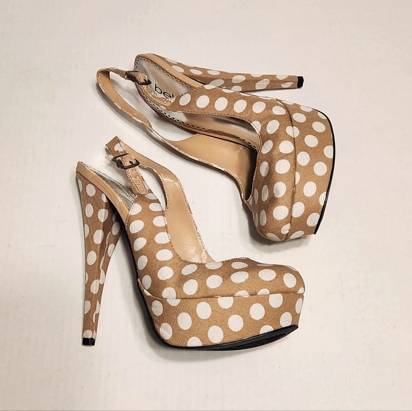 Bebe Kenley Polka Dot Platform Slingback Stiletto Heel Pump Beige/White 7.5 M - Picture 2 of 10